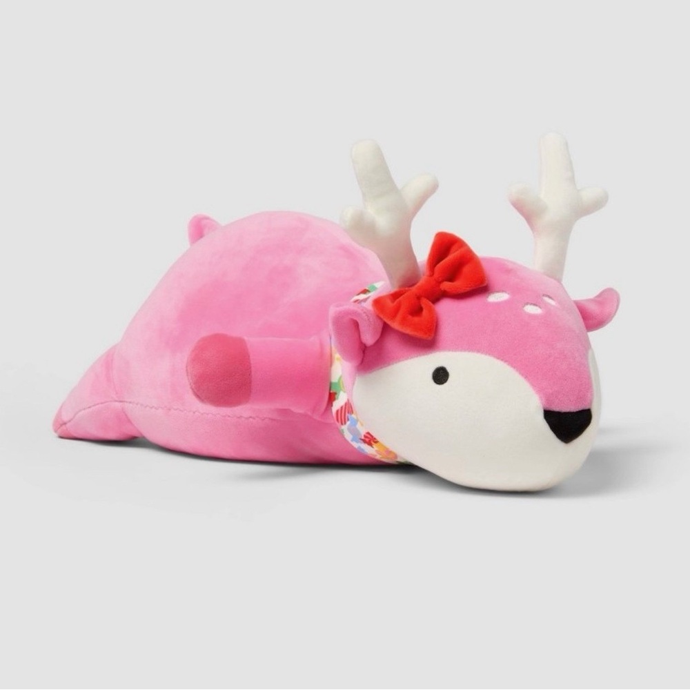 Pink Plush Deer Pillow Toy with Bow - Kids Toys